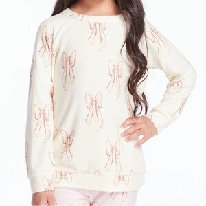 CHASER Allover Bows Girls Raglan Pullover Size 5